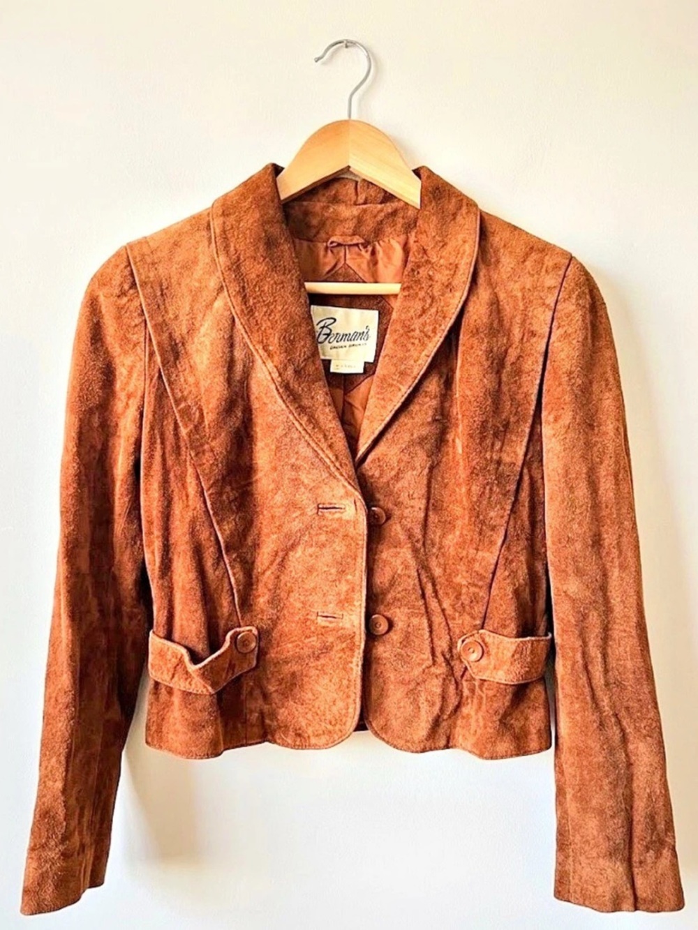 Vintage Berman's Leather Experts Boho Western Hippie Suede Leather Fitted Crop J